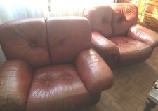 2x grandi comode poltrone in vera pelle anni '70 - Vintage country