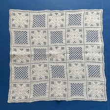 Centro centrino vintage quadrato sfilato ricamato punto antico 40 cm bianco