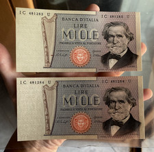 1000 LIRE 1977 VERDI COPPIA DI BANCONOTE CON NUMERI CONSECUTIVI UNC