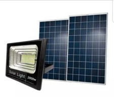 FARO DA 2000W LED SMD CON 2 PANNELLI SOLARI CREPUSCOLARE+TELECOMANDO IP67 CAMPER