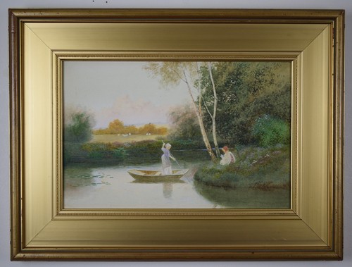 Punting sul fiume acquerello - punting, fiume.