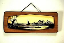 PICCOLO QUADRO DIPINTO SU VETRO DESIGN STILE SCANDINAVO MID-CENTURY PAESAGGIO 