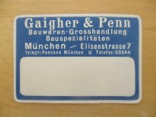 (6835) Marchio pubblicitario - Gaigher & Penn Bauwaren-Grosshandel Monaco Elisenstrass