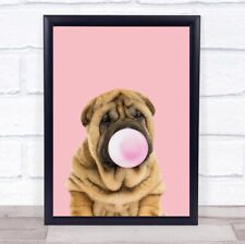 Stampa artistica da parete Shar-Pei colore cane rosa e gomma rosa