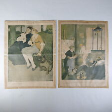 R522 COPPIA ANTICHE VIGNETTE FRANCESI STAMPE A COLORI 29.5 x 22 cm