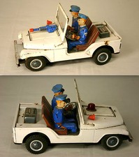 ECCEZIONALE MODELLINO IN LATTA JEEP DELLA POLIZIA ALIMENTAZIONE A BATTERIA 