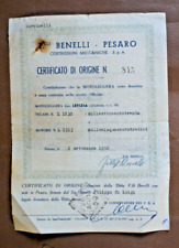 712Z-CERTIFICATO D'ORIGINE BENELLI 125 LETIZIA ANNO 1950