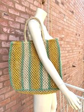 THE JACKSONS LONDON Jute Straw Bag Striped PICNIC-L SAHARA Large Beige Green ?