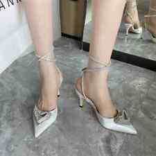 Decolte Scarpe Donna 7 cm Bianco Strass Cinturino Eleganti Pelle Sintetica 40714