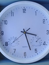 Orologio da parete Silenzioso d. 30cm con Termometro e igrometro (tarabile)
