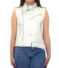 Gilet Donna Chiodo Vera Pelle Bianco Giacca Biker Giubbino Moto VIETRI LEATHER