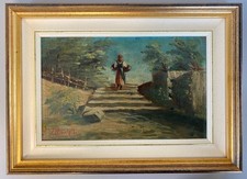 DIPINTO OLIO L. Marchetti PAESAGGIO RURALE FIGURA FEMMINILE CONTADINA CESTE '800