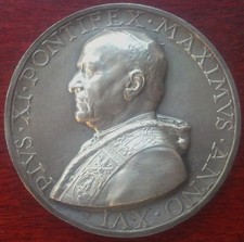 PIO XI PAPA VATICANO GRANDE MEDAGLIA ANNUALE A. XVI ARGENTO MISTRUZZI
