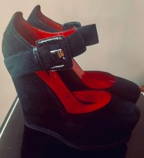 Cesare Paciotti donna zeppa plateau nero scamosciato pelle serpente fibbia cl taglia 39