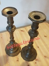Coppia CANDELIERE CANDELABRO IN OTTONE PORTA LUME VINTAGE STILE ANTICO 