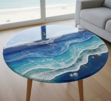 Tavolo spiaggia fiume onda oceano resina epossidica ordine personalizzato 30" arredo hotel