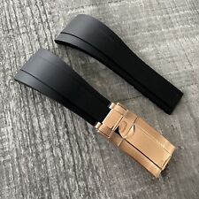 20mm Nero Gomma Silicone Oysterflex Watch Cinturino Oro Rosa Chiusura Deployante