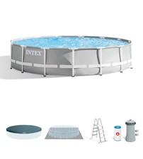 PISCINA FUORI TERRA CON STRUTTURA ROTONDA INTEX "PRISMA FRAME" GRIGIO CHIARO ...