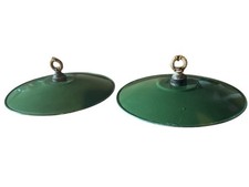 Coppia Lampade Piatto Smaltato Vintage Anni 50 Industriale Lampadario ⌀ 24