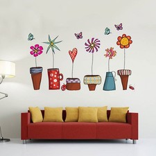  3 Pezzi Adesivi Murali Rimovibili Decorazione Fiori Creativi Fioriera