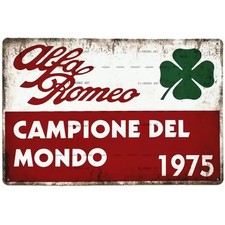 Insegna Targa Vintage Alfa Romeo Campione del Mondo 1975 20x30cm in Metallo