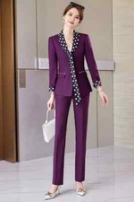 Tailleur Completo Outfit Set Donna Ufficio Giacca Blazer Viola Foulard 38809