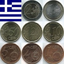 Monete euro Grecia dal 2002 al 2025, non circolate/nuove di zecca