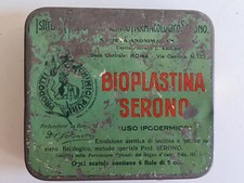 Vecchia scatola di latta dei primi anni del 900 Bioplastina Serono in fiale