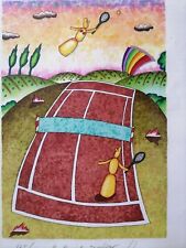 Litografia "Campo da tennis" firmata originale da Giuliano Ghelli. 12,5x18,5cm