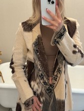 Giacca vintage EMANUEL UNGARO FR 38 UK 10 beige pelle di capra pizzo bordo perline