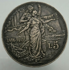 5 LIRE CINQUANTENARIO  1911   Vittorio Emanuele III   PERIZIATA BB   NIP