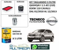 KIT TAGLIANDO 3 FILTRI E OLIO BARDAHL 5W30 NISSAN QASHQAI 1.5 DCI 81KW 110 CV