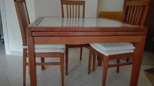 tavolo quadrato 90x90 con piano in vetro temperato,allungabile,ciliegio, 4 sedie