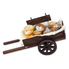 Carretto del panettiere in legno con pane 13x6x8 cm