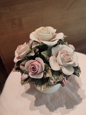 Vintage Bouquet Fiori  Rose Porcellana Centro Tavola Cestino