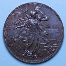 VITTORIO EMANUELE III 10 CENTESIMI 1911 CINQUANTENARIO qFDC RAME COPPER COIN