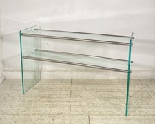 TAVOLO CONSOLLE SALOTTO ANNI 70 ACCIAIO CROMATO VETRO DESIGN VINTAGE LIBRERIA