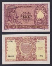 Banconota Italia 100 lire Italia Elmata 1951 P.-91a FDS-/UNC-
