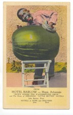 HOPE AR - Hotel Barlow dove crescono le angurie - Cartolina in lino stravagante 1942