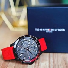 OROLOGIO Tommy Hilfiger uomo 1791722 cinturino silicone rosso quadrante nero cassa nera