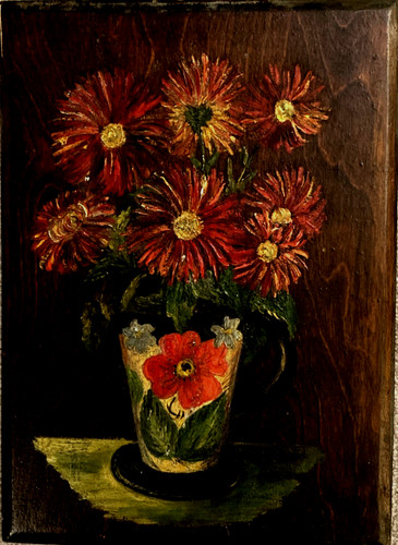 Vaso fiori dipinto olio - vaso,
