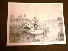 La pesca sul fiume Ticino Disegno di L. Dudreville del 1934