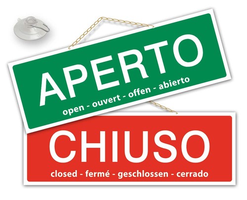 Cartello aperto chiuso per - e,