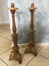 COPPIA ANTICHI CANDELABRI in LEGNO MASSELLO da RIFINIRE e LACCARE in COLORE ORO