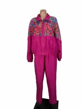 Set giacca e pantaloni tuta vintage Gallery rosa caldo stampa floreale anni 80 taglia S