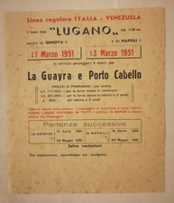 "Piroscafo Lugano" da Napoli Genova al Venezuela 1951 pubblicità emigrazione