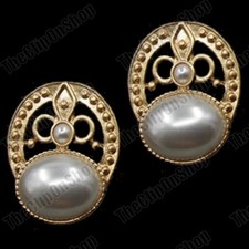 ORECCHINI CLIP ON grandi stile vintage PERLA ritaglio filigrana ORO MODA regale ovale