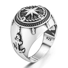 Anello da uomo in argento sterling 925 design bussola ancora marinaio
