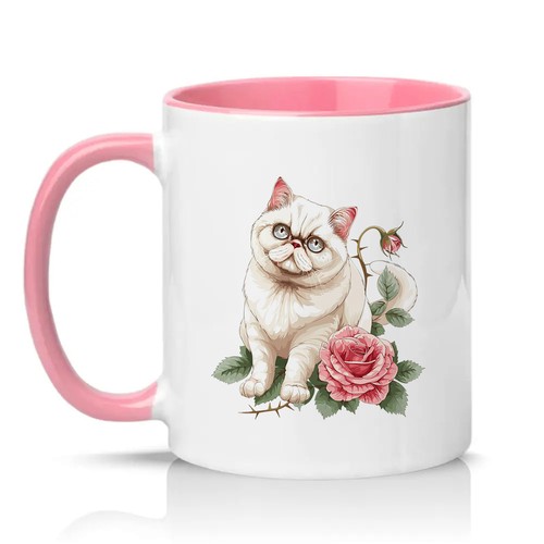 White persian cat pink roses - white,