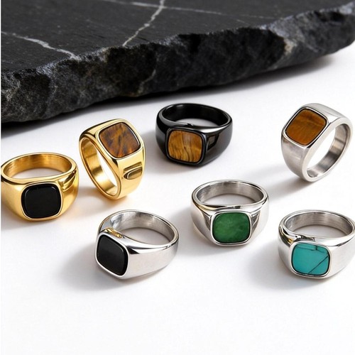 Anello uomo acciaio - uomo, pietra